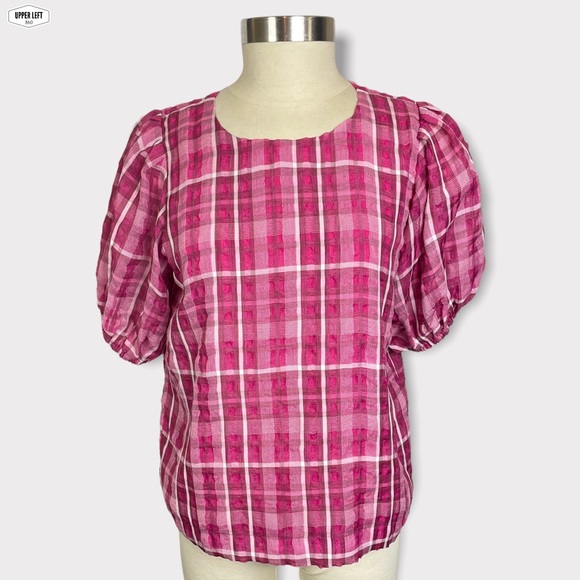 Madewell Tops - Madewell Plaid Puff-Sleeve Top Checkered Pink Small